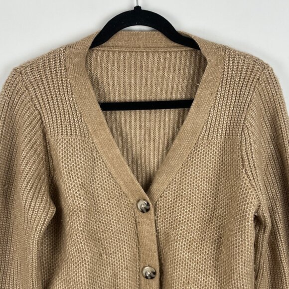 Unbranded Short Button Cardigan Size M Beige Long Sleeve V Neck Stretch Acrylic - Picture 2 of 8